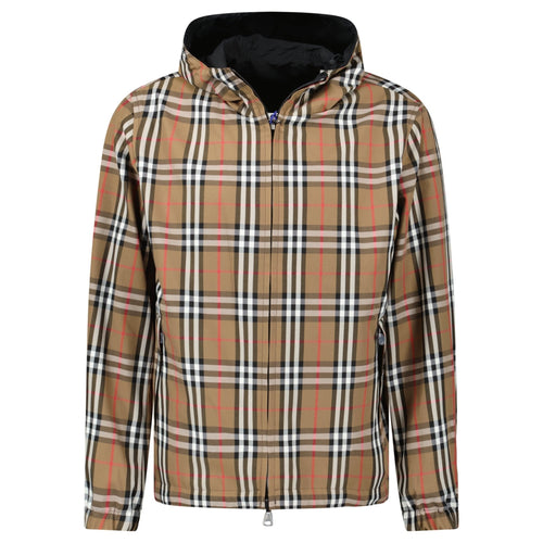 Burberry 'Stanford' Zip-Up Check Reversible Hooded Jacket Black & Check